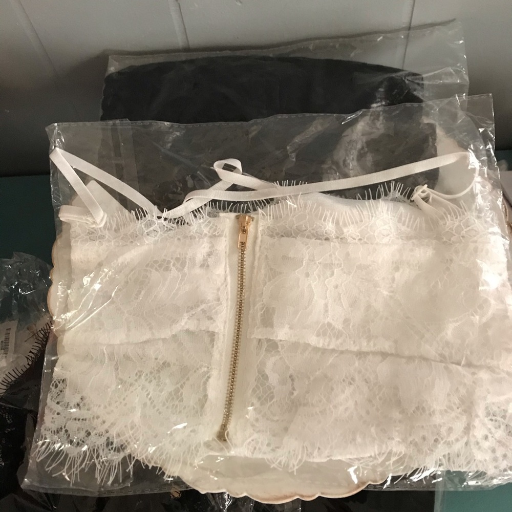 White and Black Lace Bralettes with zipper back. adjustable straps NWOT